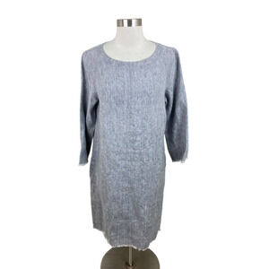 Studio 412 Gray Linen Raw Hem Shift Dress Size M Lagenlook Minimalist Pockets